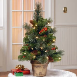 2' Pre-lit Potted Vibrantly Colored Crestwood Spruce Artificial Christmas Tree – Clear Lights -Noel Twinkle Shop dnat cw7 306 20 2 59202.1667536007
