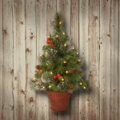 3' X 16" Pre-Lit Crestwood Spruce Artificial Half Tree With Basket - Warm White LED Lights/BO -Noel Twinkle Shop dnat cw7 306 3ht b 2 10897.1667533604