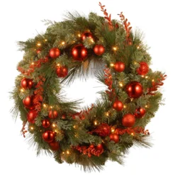 Pre-Lit B/O LED Red Mixed Artificial Christmas Wreath – 24-Inch, Warm White Lights