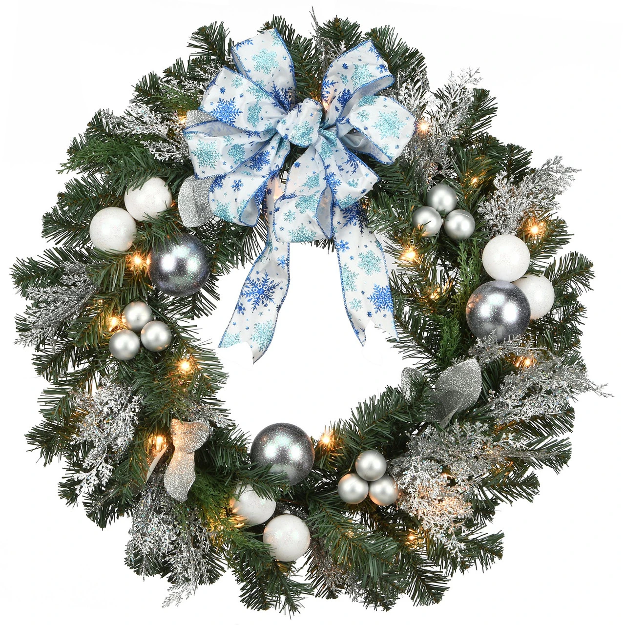 Pre-Lit Artificial Christmas Wreath With Ornaments - 32-Inch, Clear Lights 3 Pre-Lit Artificial Christmas Wreath With Ornaments - 32-Inch, Clear Lights