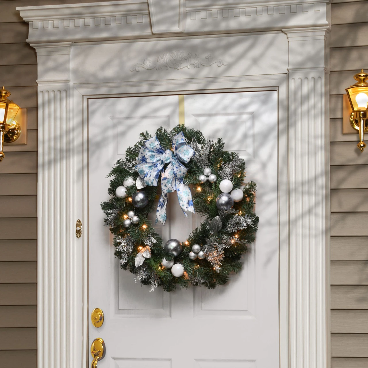 Pre-Lit Artificial Christmas Wreath With Ornaments - 32-Inch, Clear Lights 4 Pre-Lit Artificial Christmas Wreath With Ornaments - 32-Inch, Clear Lights - Image 2