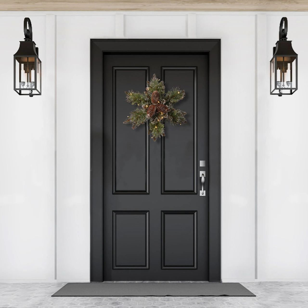 14" Pre-Lit Pine Snowflake Battery Operated Artificial Wreath - Warm White LED Lights 5 14" Pre-Lit Pine Snowflake Battery Operated Artificial Wreath - Warm White LED Lights - Image 3