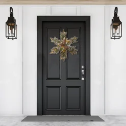 18" Pre-Lit Pine Snowflake Battery Operated Artificial Wreath - Warm White LED Lights -Noel Twinkle Shop dnat gb1 300l 18sb 1 3 16407.1667656840