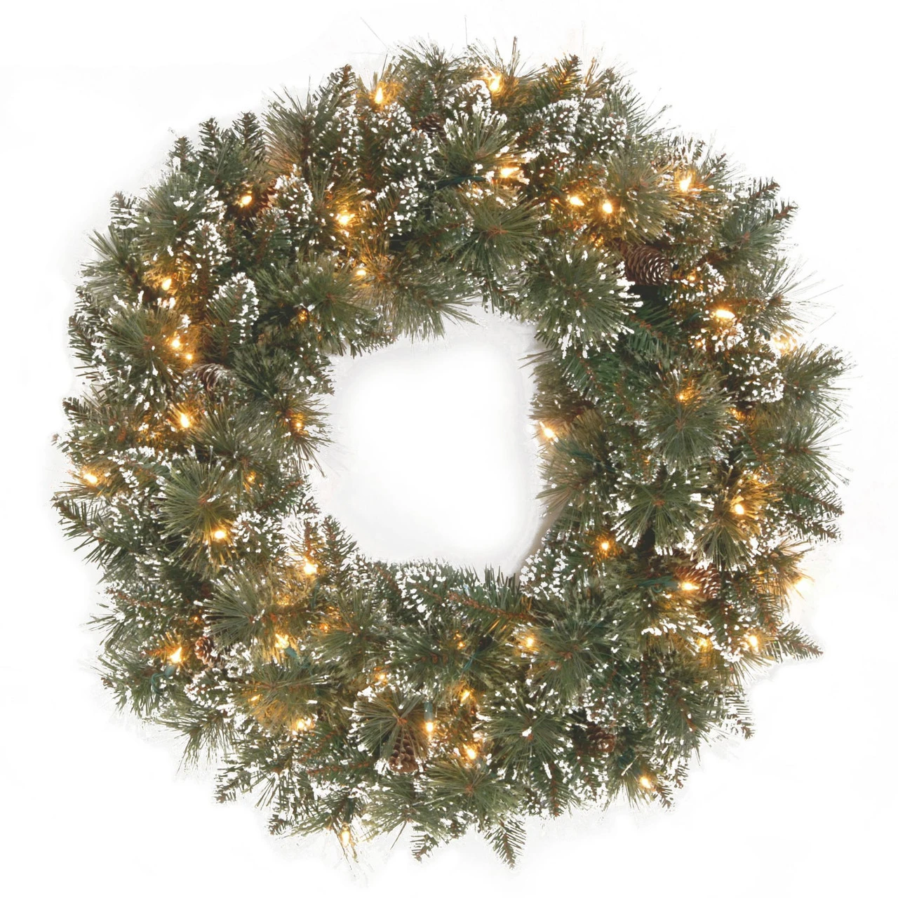 Pre-Lit Glittery Bristle Pine Artificial Christmas Wreath - 24-Inch, Clear Lights 3 Pre-Lit Glittery Bristle Pine Artificial Christmas Wreath - 24-Inch, Clear Lights