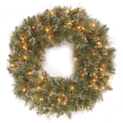 24" Pre-Lit Glittery Bristle Pine Artificial Christmas Wreath - LED Lights Battery Operated