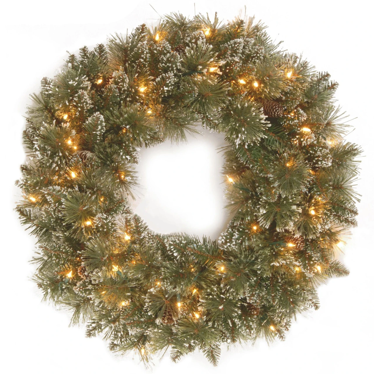 Pre-Lit Glittery Bristle Pine Artificial Christmas Wreath - 30-Inch, Clear Lights 3 Pre-Lit Glittery Bristle Pine Artificial Christmas Wreath - 30-Inch, Clear Lights