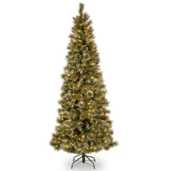 7.5’ Pre-Lit Glittery Pine Christmas Tree – Clear Lights
