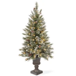 4' Pre-lit Potted Glittery Bristle Christmas Tree β Clear Lights