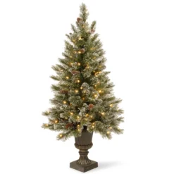 5' Pre-lit Potted Glittery Bristle Christmas Tree – Clear Lights