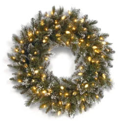 24” Pre-Lit Glittery Pine Christmas Wreath - LED Lights