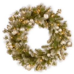 Pre-Lit Pomegranate Pine Artificial Christmas Wreath - 30-Inch, Warm White LED Lights