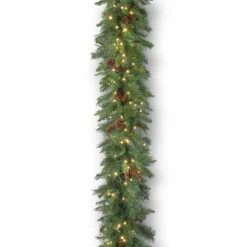 9' Pre-Lit Spruce Mixed Cones Artificial Christmas Garland โ Warm White LED Lights