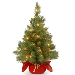 2โ Pre-lit Potted Majestic Fir Tree Artificial Christmas Tree In Burgundy Cloth Bag โ Clear Lights