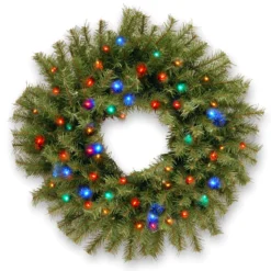 24" B/O Pre-Lit LED Norwood Fir Artificial Christmas Wreath – Multi-Color Lights