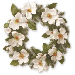 North Valley Spruce Magnolia Artificial Wreath - 24-Inch, Unlit