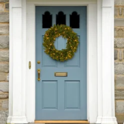 24” Pre-Lit Avalon Spruce Christmas Wreath - Clear Lights -Noel Twinkle Shop dnat peav7 300 24w 1 3 93380.1667663725