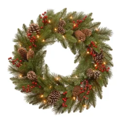 30" Pre-Lit Bristle Berry Battery Operated Artificial Christmas Wreath - Warm White LED Lights