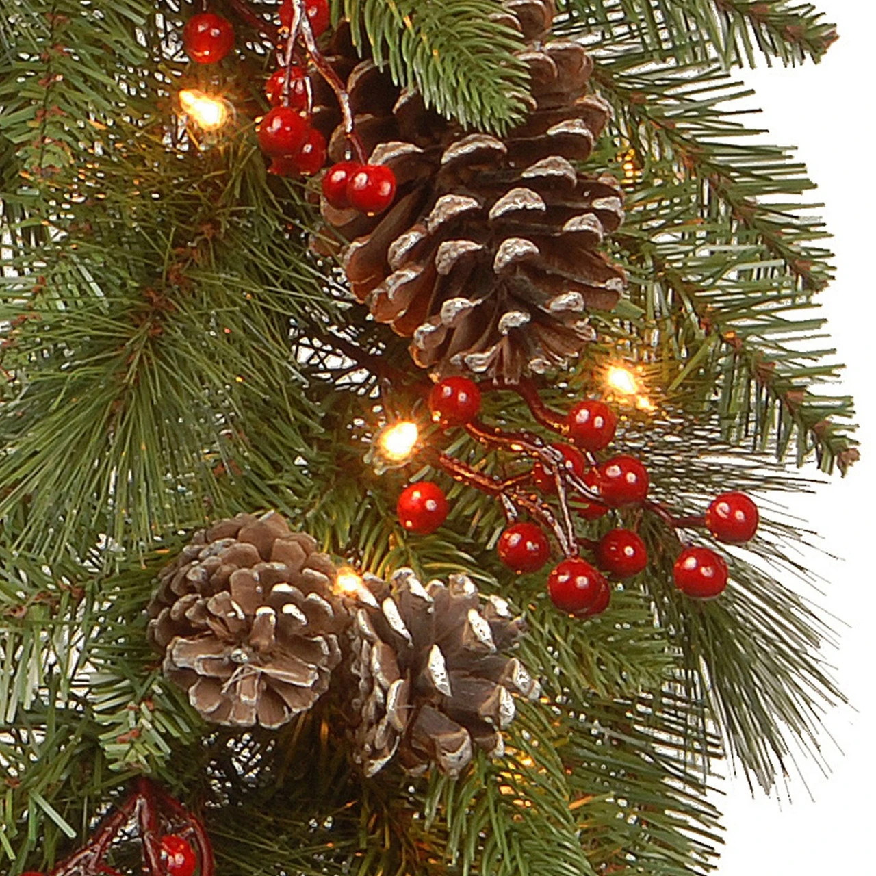 30" Pre-Lit Bristle Berry Battery Operated Artificial Christmas Wreath - Warm White LED Lights 5 30" Pre-Lit Bristle Berry Battery Operated Artificial Christmas Wreath - Warm White LED Lights - Image 3