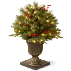 24β Pre-lit Potted Colonial Porch Bush Artificial Christmas Tree β Clear Lights