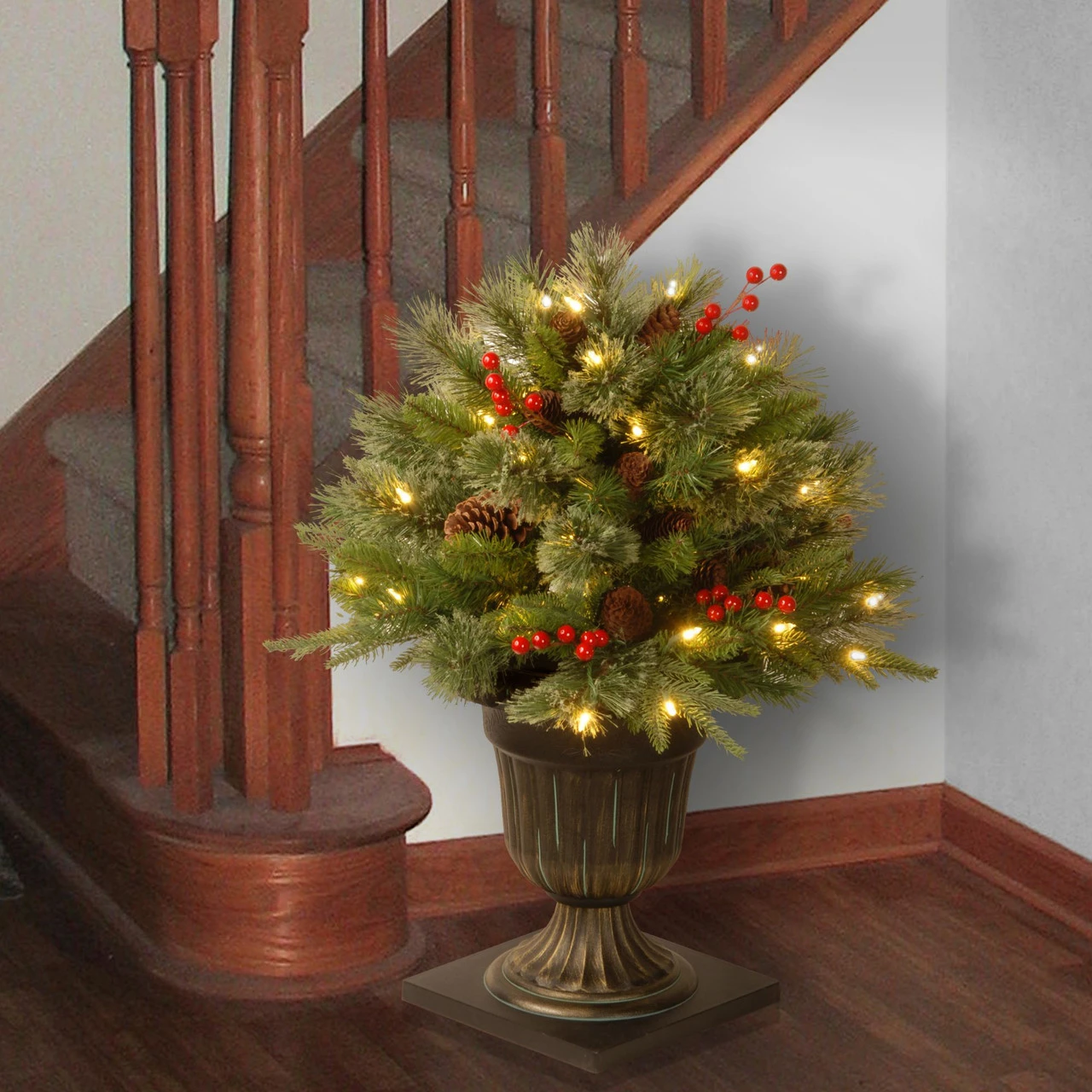 24” Pre-lit Potted Colonial Porch Bush Artificial Christmas Tree – Clear Lights 5 24” Pre-lit Potted Colonial Porch Bush Artificial Christmas Tree – Clear Lights - Image 3