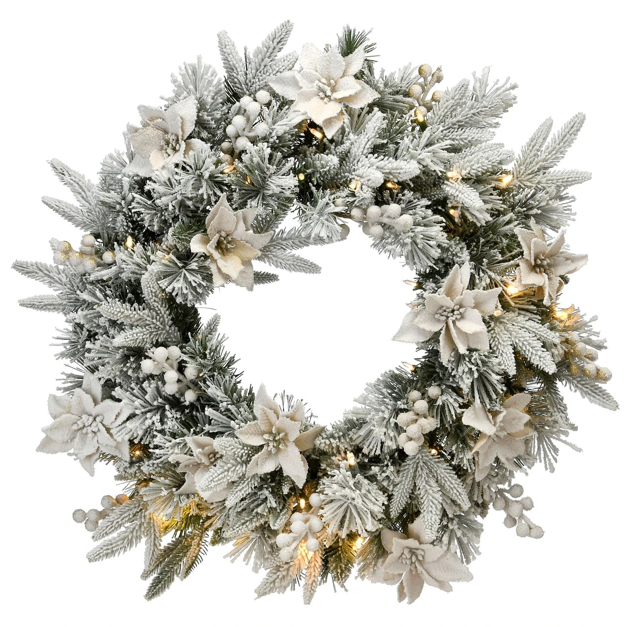 Pre-Lit Frosted Colonial Fir Artificial Christmas Wreath, 24-Inch, Warm White LED Lights 3 Pre-Lit Frosted Colonial Fir Artificial Christmas Wreath, 24-Inch, Warm White LED Lights