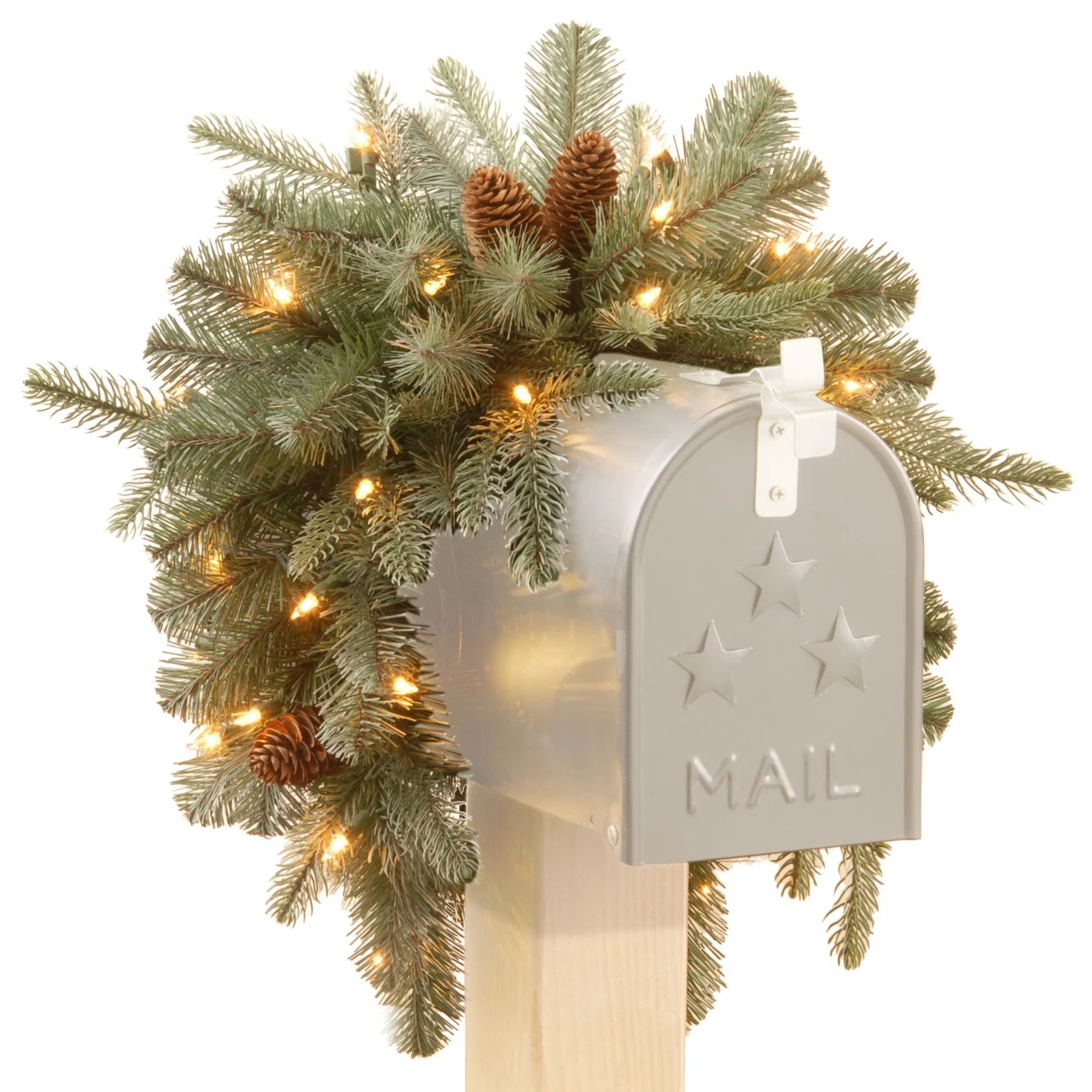 36" Pre-Lit Arctic Spruce Mailbox Swag - Clear LED Lights 3 36" Pre-Lit Arctic Spruce Mailbox Swag - Clear LED Lights