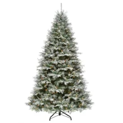 7.5’ Pre-Lit Medium Snowy Stonington Fir Artificial Christmas Tree, Multicolor LED Lights