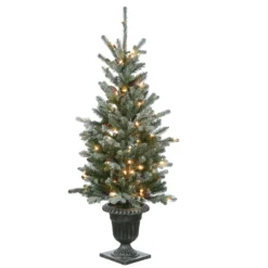 4' Pre-Lit Potted Snowy Morgan Spruce Pencil Artificial Christmas Tree, Clear Lights