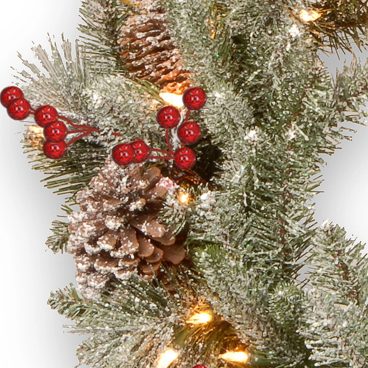 24" Pre-Lit Snowy Bristle Berry Artificial Christmas Wreath - Warm White LED Lights/BO 5 24" Pre-Lit Snowy Bristle Berry Artificial Christmas Wreath - Warm White LED Lights/BO - Image 3