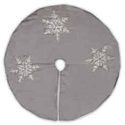 42" Gray And White Snowflake Embroidered Christmas Tree Skirt