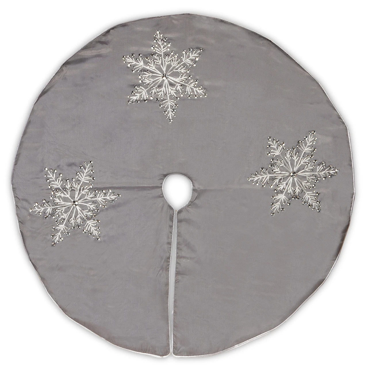 42" Gray And White Snowflake Embroidered Christmas Tree Skirt 3 42" Gray And White Snowflake Embroidered Christmas Tree Skirt