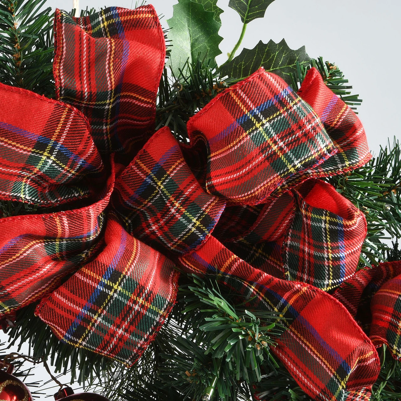 Pre-Lit LED Plaid Bow With Bells Artificial Christmas Wreath - 30-Inch, Warm White Lights 4 Pre-Lit LED Plaid Bow With Bells Artificial Christmas Wreath - 30-Inch, Warm White Lights - Image 2