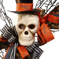 Skeleton With Necktie Ribbons Halloween Wreath, Black And White 24-Inch -Noel Twinkle Shop dnat rah w060931a 3 00330.1667490384