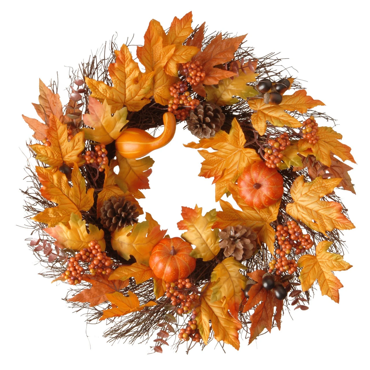 Maple Leaves And Pumpkins Halloween Wreath, Orange And Yellow 24-Inch 3 Maple Leaves And Pumpkins Halloween Wreath, Orange And Yellow 24-Inch