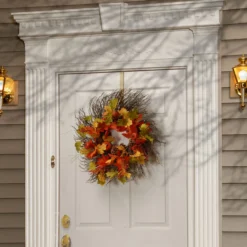 Orange And Green Maple Leaves Artificial Autumn Wreath - 26-Inch, Unlit -Noel Twinkle Shop dnat rahv tdb001 1 3 25016.1667564771