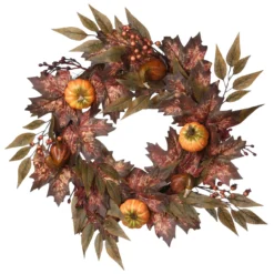 Ivy Vines And Maple Leaves Artificial Thanksgiving Wreath - 24-Inch, Unlit