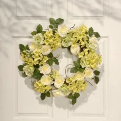 Green And Cream Rose Wreath - 24-Inch, Unlit 9 Green And Cream Rose Wreath - 24-Inch, Unlit -Noel Twinkle Shop dnat ras 15546w24g 4 06759.1667646218