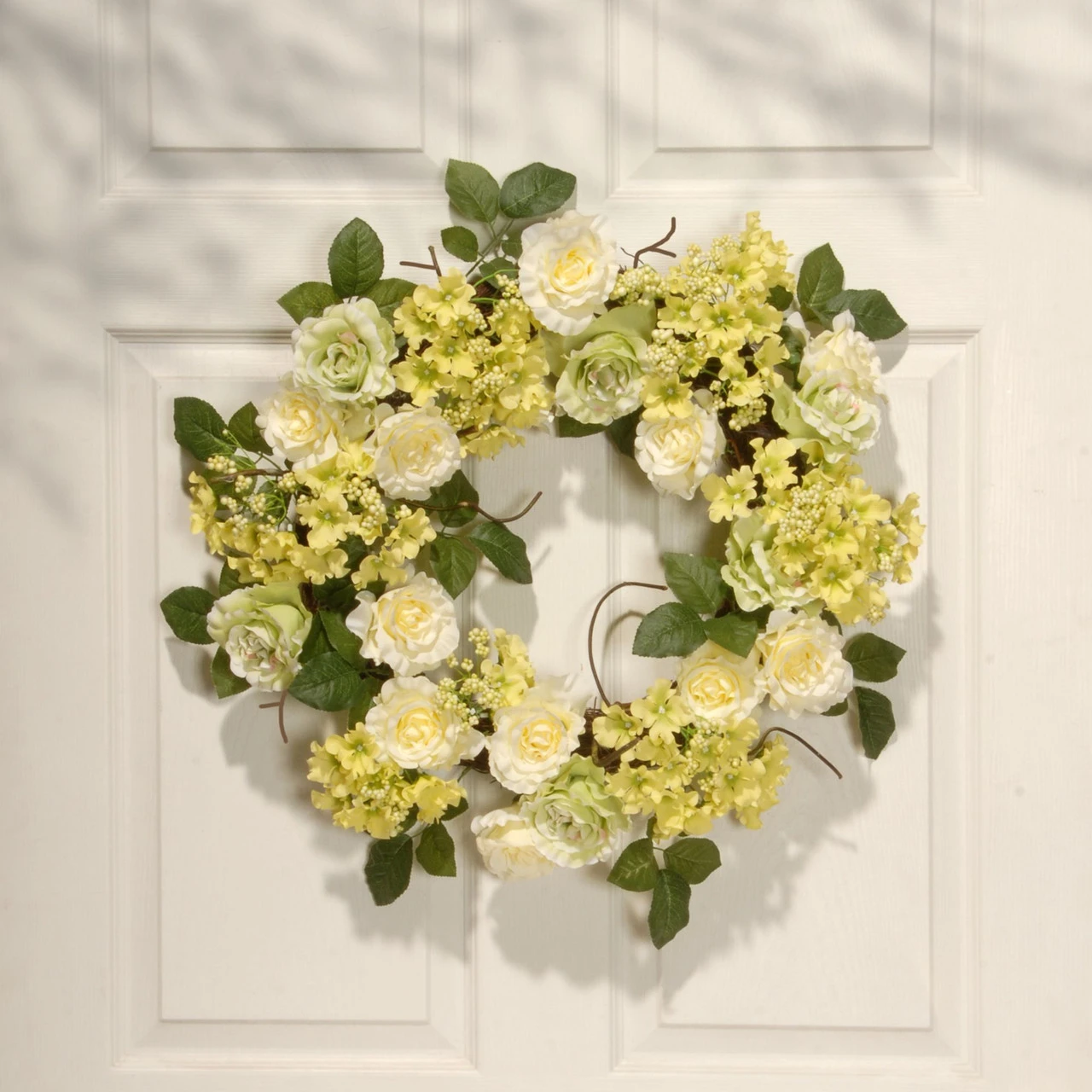 Green And Cream Rose Wreath - 24-Inch, Unlit 6 Green And Cream Rose Wreath - 24-Inch, Unlit - Image 4