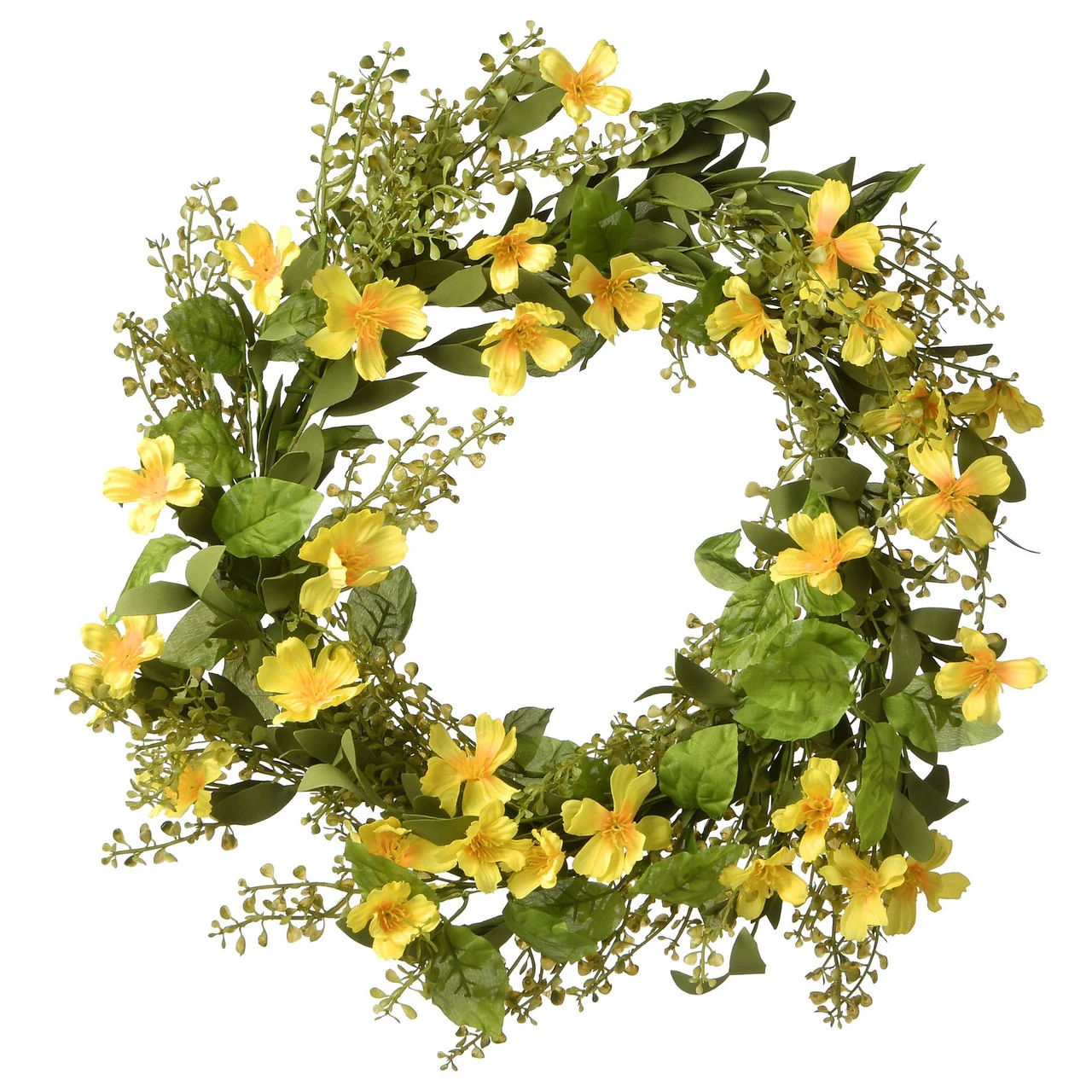 Yellow And Green Cosmos Flowers Artificial Wreath - 22-Inch, Unlit 3 Yellow And Green Cosmos Flowers Artificial Wreath - 22-Inch, Unlit