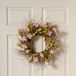 Pink Dogwood Artificial Flower Wreath - 22-Inch -Noel Twinkle Shop dnat ras sam6309 4 98504.1667530501