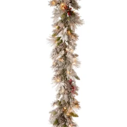 9' X 12" Pre-Lit Snowy Bedford Battery Operated Pine Artificial Christmas Garland - Warm White LED Lights