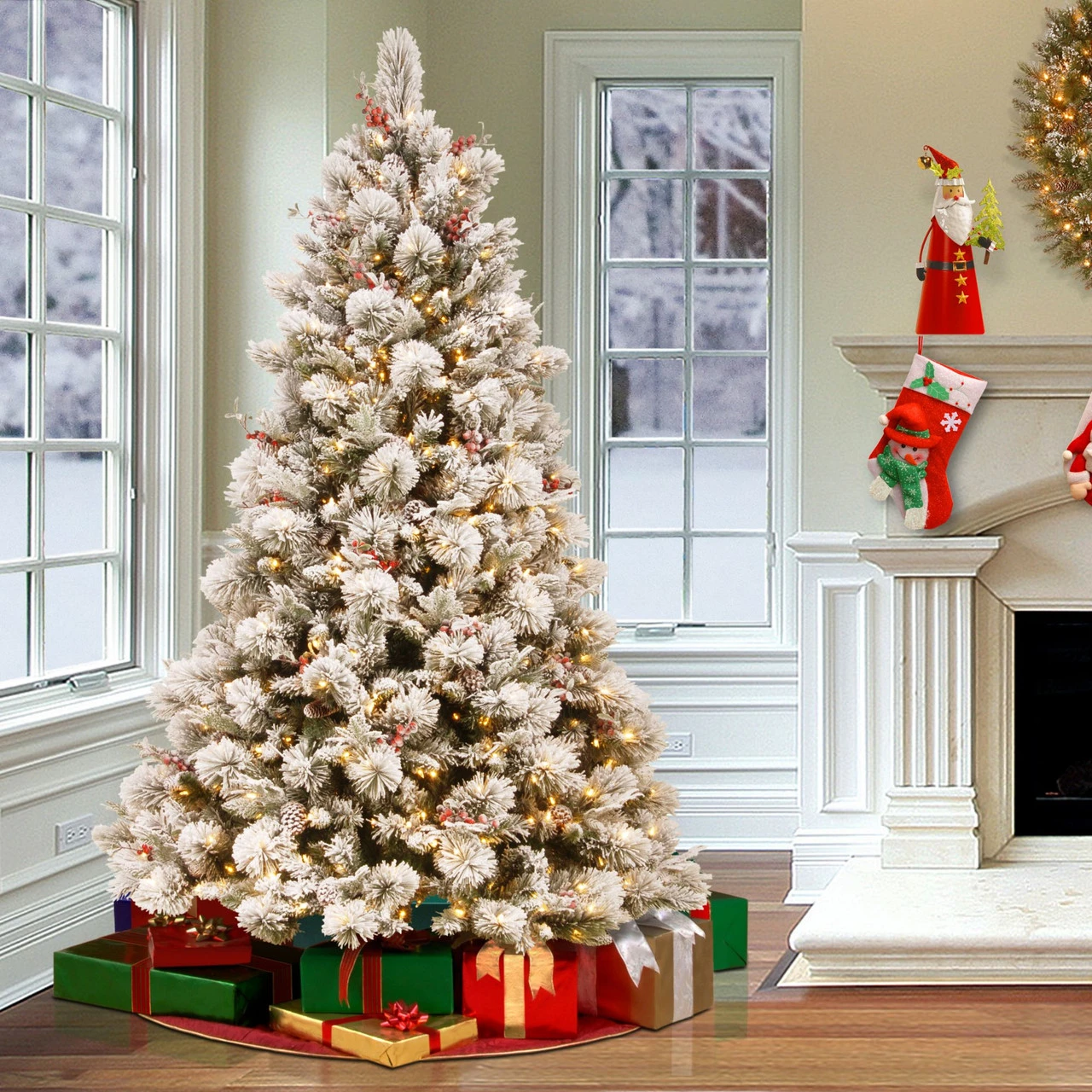 7.5’ Pre-Lit Snowy Bedford Pine Artificial Christmas Tree - Clear Lights 4 7.5’ Pre-Lit Snowy Bedford Pine Artificial Christmas Tree - Clear Lights - Image 2