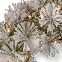 24” Pre-Lit Snowy Bristle Pine Wreath With Battery Operated Warm White LED Lights -Noel Twinkle Shop dnat snp1 307 24w b1 3 53135.1667656793