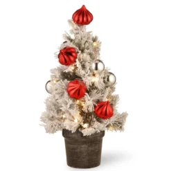 2' Pre-Lit Potted Snowy Bristle Pine Medium Artificial Tabletop Christmas Tree - Warm White LED Lights