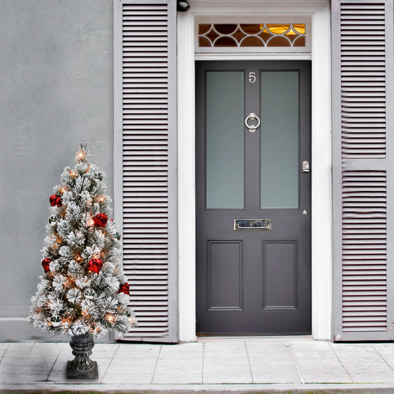 4’ Pre-Lit Snowy Bristle Pine Entrance Tree With Clear Lights In Silver Pot 4 4’ Pre-Lit Snowy Bristle Pine Entrance Tree With Clear Lights In Silver Pot - Image 2