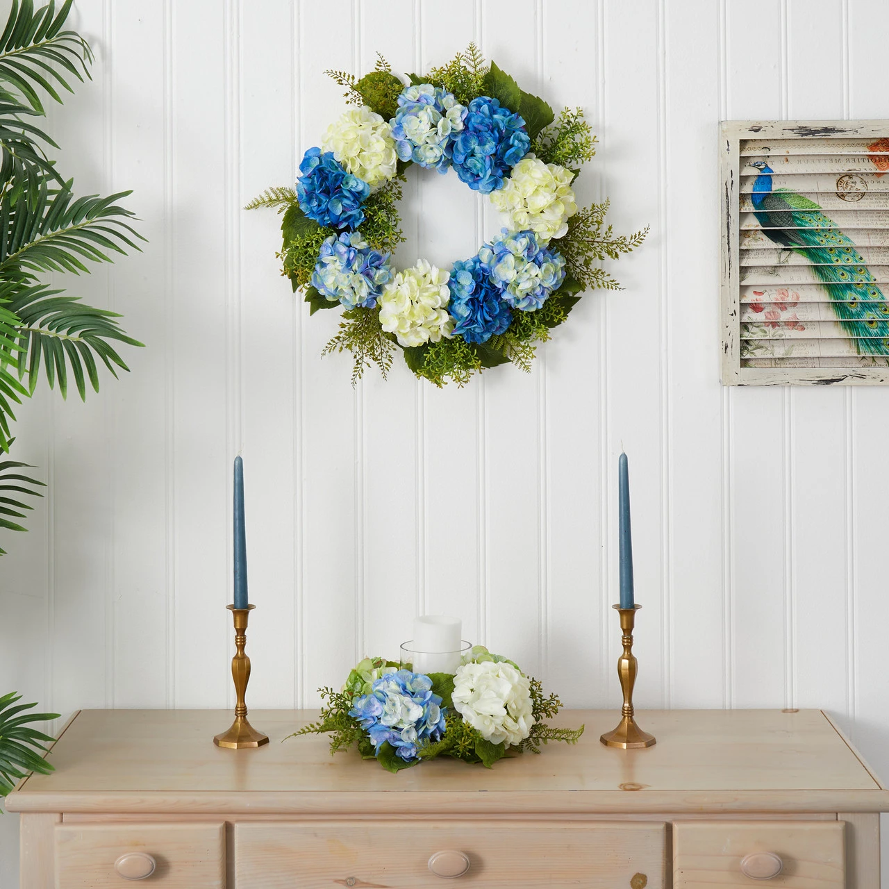 Blue And White Decorative Spring Floral Wreath, 24-Inch 4 Blue And White Decorative Spring Floral Wreath, 24-Inch - Image 2