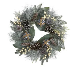 Berries, Pine Cones With Ornaments Artificial Christmas Wreath, 24-Inch, Unlit