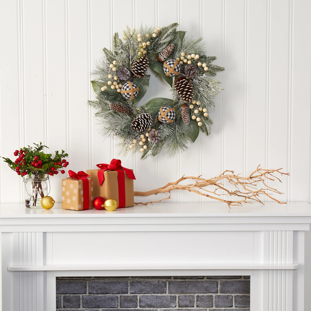 Berries, Pine Cones With Ornaments Artificial Christmas Wreath, 24-Inch, Unlit 4 Berries, Pine Cones With Ornaments Artificial Christmas Wreath, 24-Inch, Unlit - Image 2