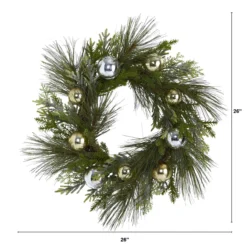 Sparkling Pine With Decorative Ornaments Artificial Christmas Wreath, 26-Inch, Unlit -Noel Twinkle Shop dnnl204619 3 87528.1681814339