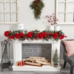 6' X 11" Red Hydrangea Artificial Christmas Garland, Unlit -Noel Twinkle Shop dnnl204663 2 69841.1681814306